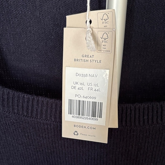 NWT Boden Square Neck Wool Blend Navy Blue Long Sleeve Sweater Dress - Picture 6 of 7